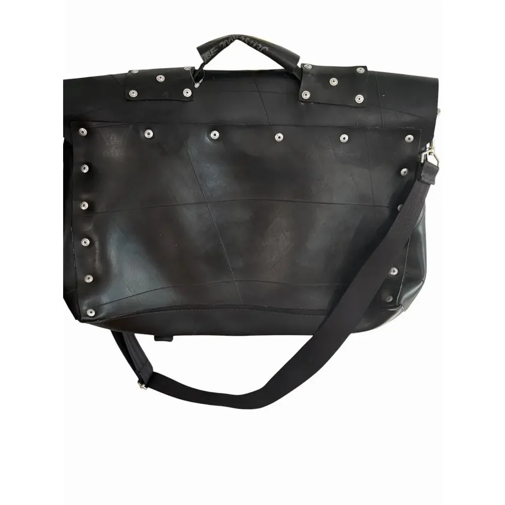 English Retread Tire Rubber Large Messenger Bag Crossbody Briefcase Tote Black